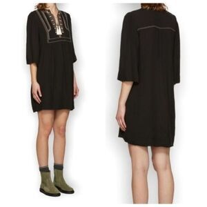 ISABEL MARANT ETOILE Black Clara crepe embroidered Tassel Dress Size 36 EU/ US S